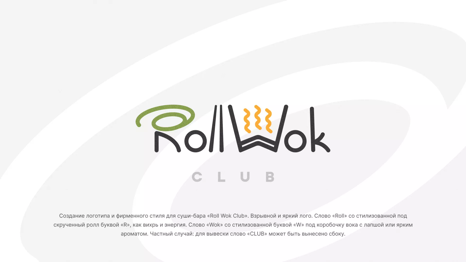 Разработка логотипа и фирменного стиля суши-бара «Roll Wok Club» в Островном