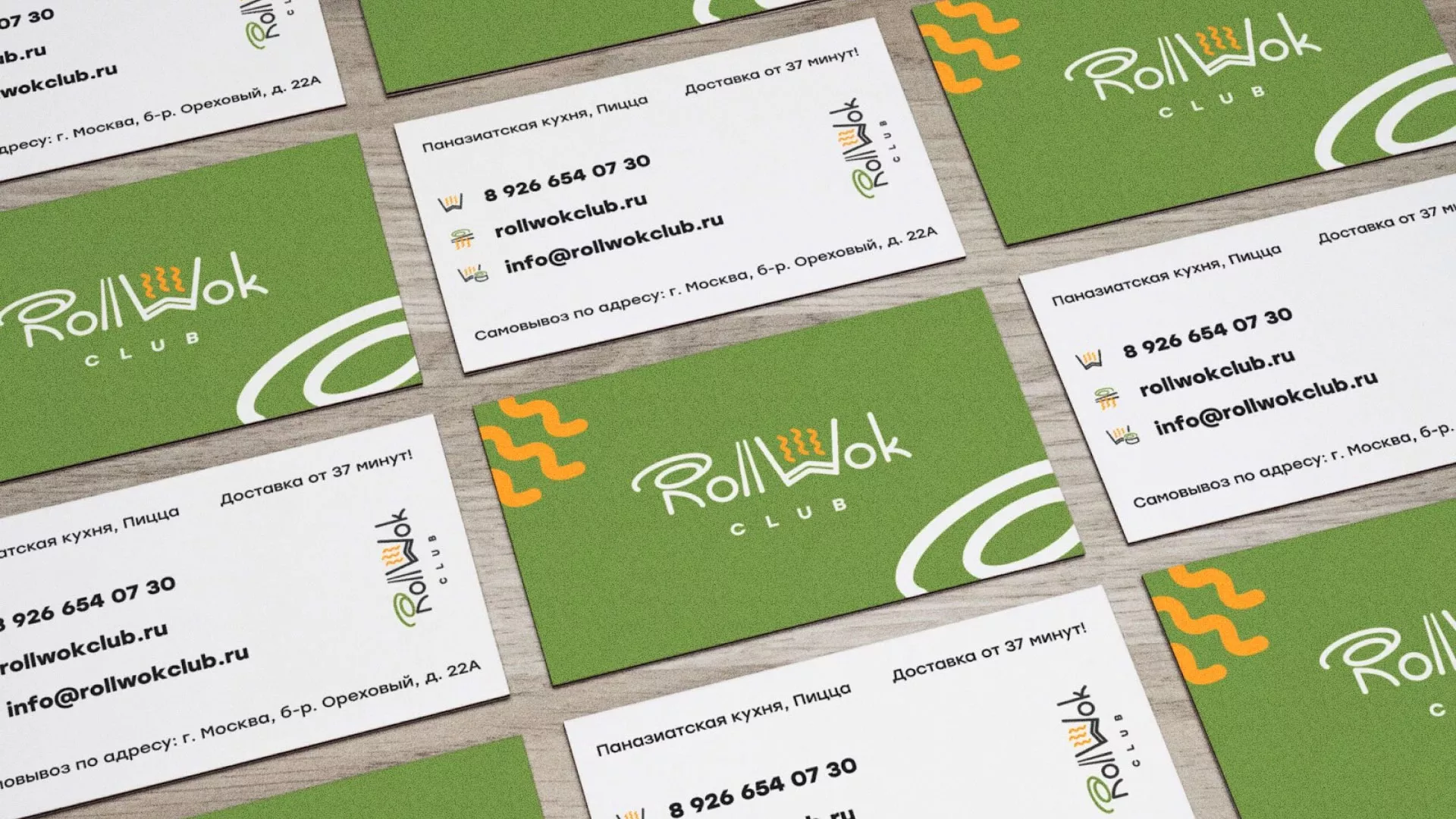 Разработка дизайна визиток суши-бара «Roll Wok Club» в Островном
